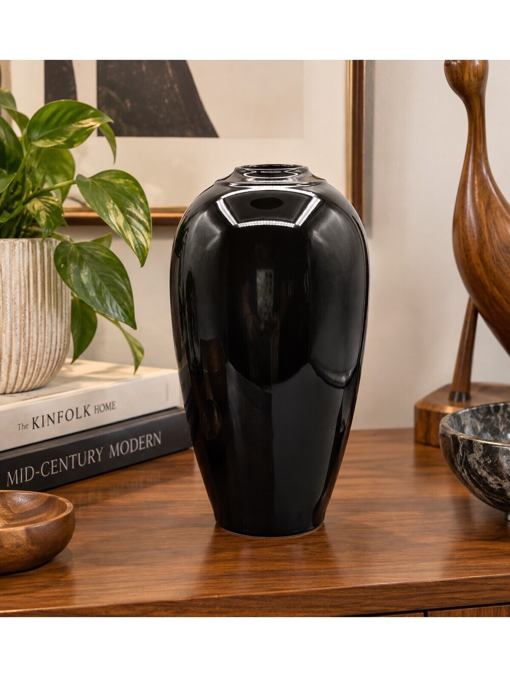 Vintage Srednick Collection Black Ceramic Vase Japan 1980s Modernist 10.5"